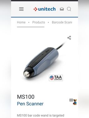 Unitech MS100 Pen Scanner, with installation disk; NEW IN BOX.